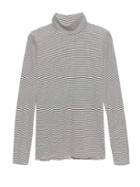 Banana Republic Womens Threadsoft Turtleneck T-shirt White & Gray Stripe Size S