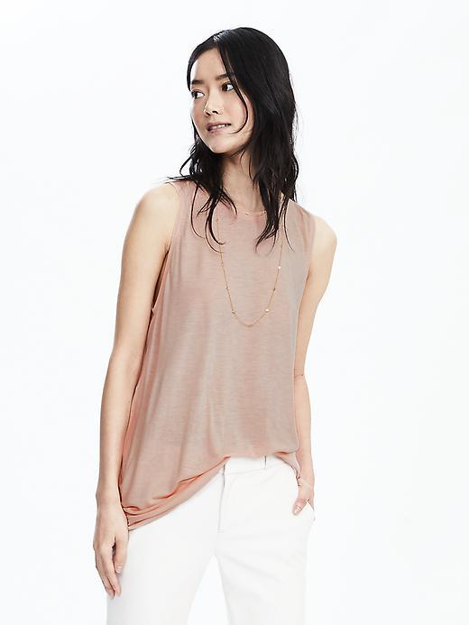 Banana Republic Womens Long Hi Neck Crew Tank Size L - Pink Blush