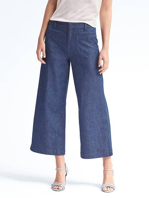 Banana Republic Womens High Rise Pocket Denim Wide Leg Crop - Medium Wash