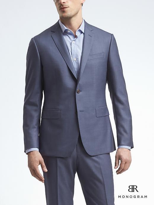 Banana Republic Slim Monogram Bright Blue Wool Suit Jacket - Cascade Blue