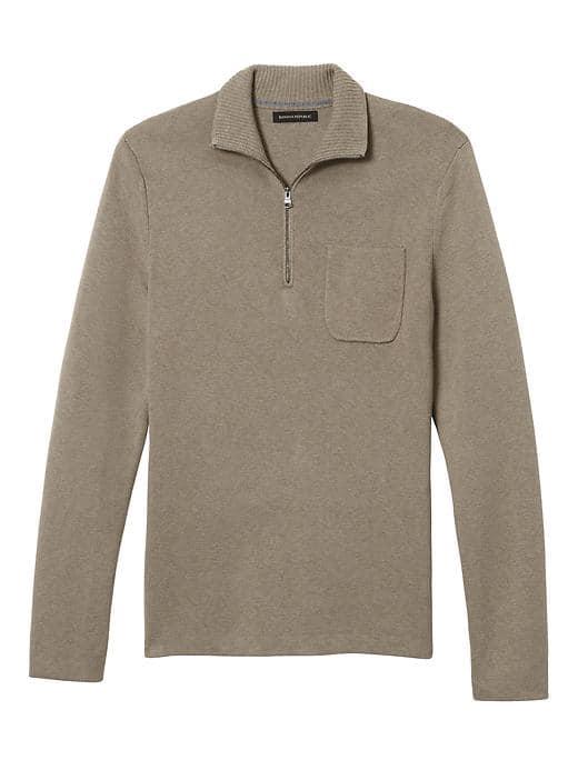 Banana Republic Mens Half Zip Pullover With Coolmax Technology - Khaki