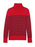Banana Republic Womens Petite Machine-washable Merino Wool Stripe Turtleneck Sweater Red Stripe Size Xs