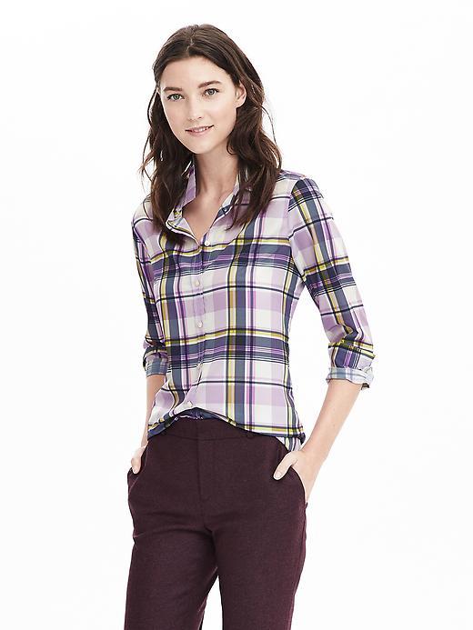 Banana Republic Dillon Fit Plaid Blouse Size S Petite - White