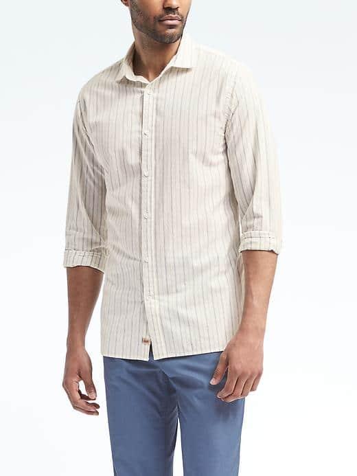 Banana Republic Mens Heritage Grant Fit Stripe Shirt - Blue Dusk