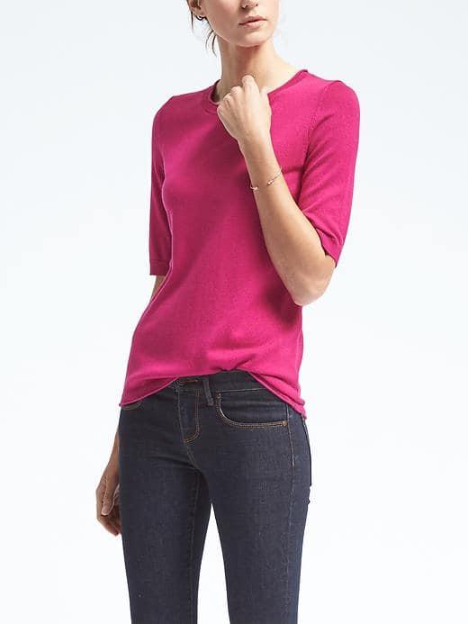 Banana Republic Womens Silk Cashmere Elbow Sleeve Pullover - Magenta Sky
