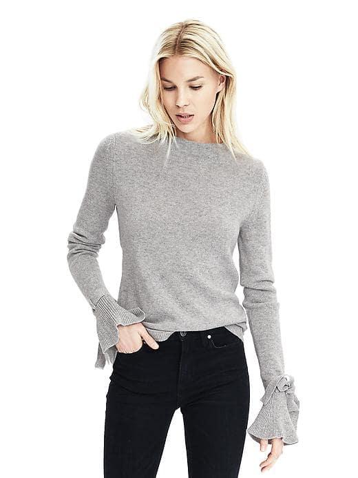 Banana Republic Womens Italian Cashmere Blend Bow Cuff Pullover - Gray