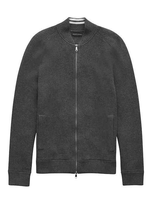 Banana Republic Mens Supima Cotton Ribbed Sweater Bomber Sweater Dark Charcoal Size L