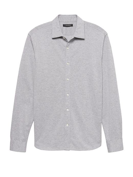 Banana Republic Mens Grant Slim-fit Performance Knit Textured Shirt Light Gray Size Xxl