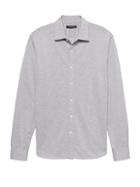 Banana Republic Mens Grant Slim-fit Performance Knit Textured Shirt Light Gray Size Xxl