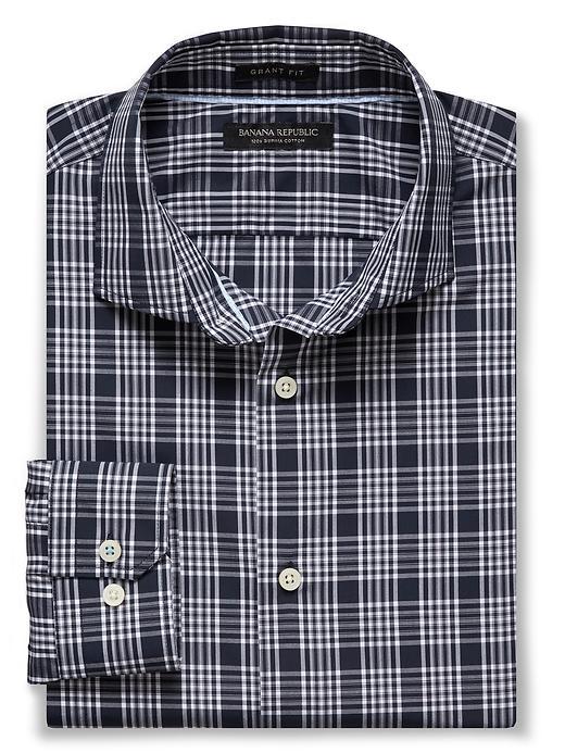 Banana Republic Mens Grant Fit Textured 120s Supima Cotton Shirt Size L - Navy Star
