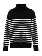 Banana Republic Womens Petite Machine-washable Merino Wool Stripe Turtleneck Sweater Black & White Size M