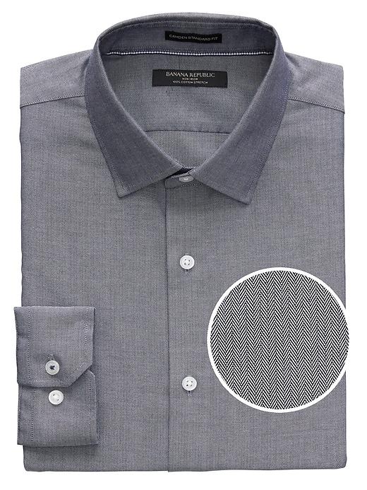 Banana Republic Mens Camden Standard-fit Non-iron Herringbone Shirt Navy Size M