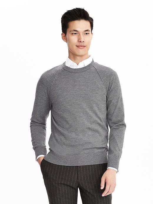 Banana Republic Merino Crew Neck Sweater Size L Tall - Medium Gray Heather