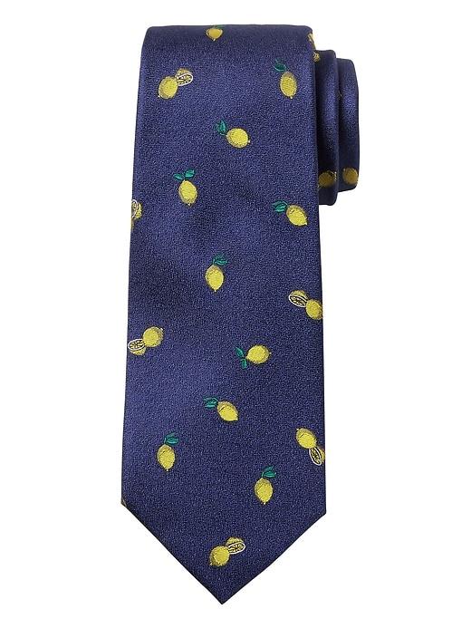 Banana Republic Mens Lemon Print Silk Nanotex Tie Navy Size One Size