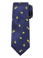 Banana Republic Mens Lemon Print Silk Nanotex Tie Navy Size One Size