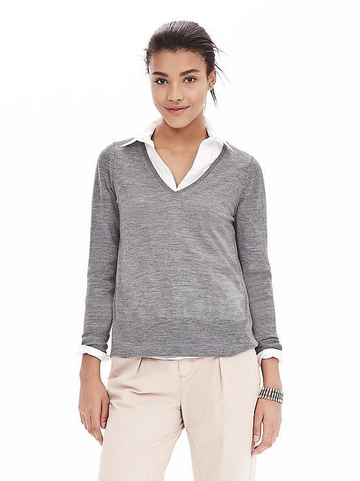 Banana Republic Womens Extra Fine Merino Wool Trapeze Pullover Size L - Medium Gray Heather