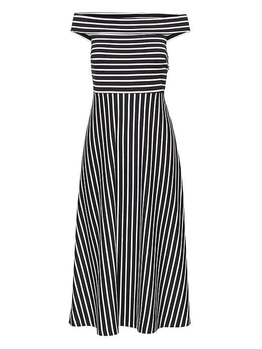 Banana Republic Womens Stripe Ponte Off-the-shoulder Dress Navy Combo Size 6