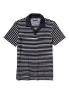 Banana Republic Mens Terry Stripe Johnny Collar Polo - Navy