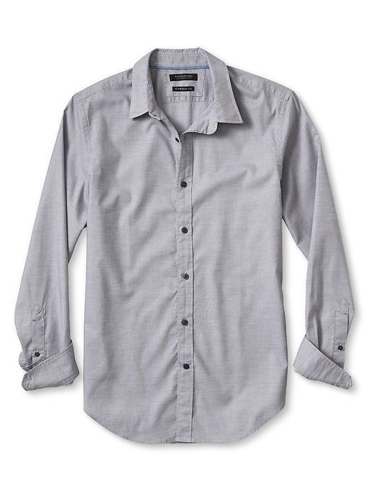 Banana Republic Mens Camden Fit Custom Wash Solid Shirt Size L Tall - Gray Texture