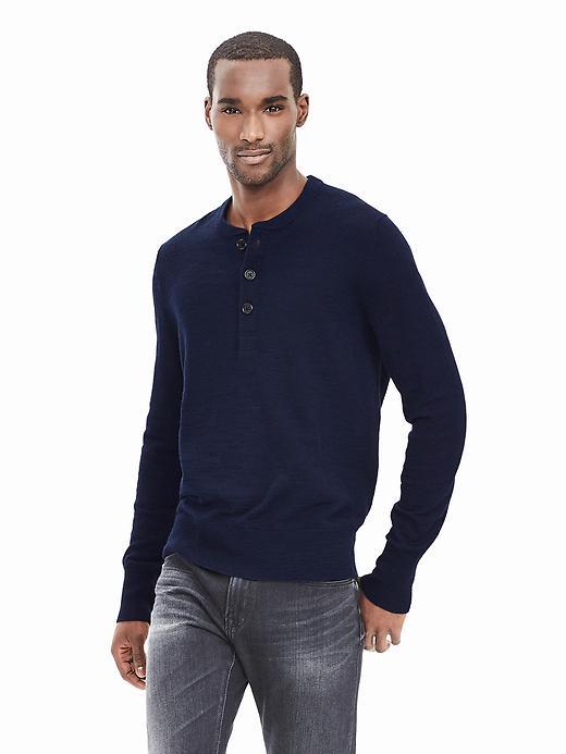 Banana Republic Mens Extra Fine Merino Wool Henley Pullover Size L Tall - Preppy Navy
