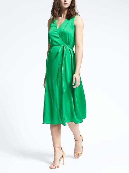 Banana Republic Womens Sleeveless Vee Neck Wrap Dress - Green