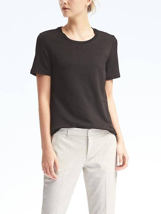 Banana Republic Womens Rib Trim Crepe Top - Black