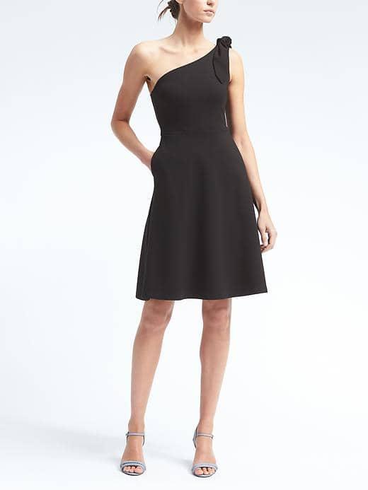 Banana Republic Womens One Shoulder Ponte Fit And Flare Dress - Black