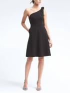 Banana Republic Womens One Shoulder Ponte Fit And Flare Dress - Black