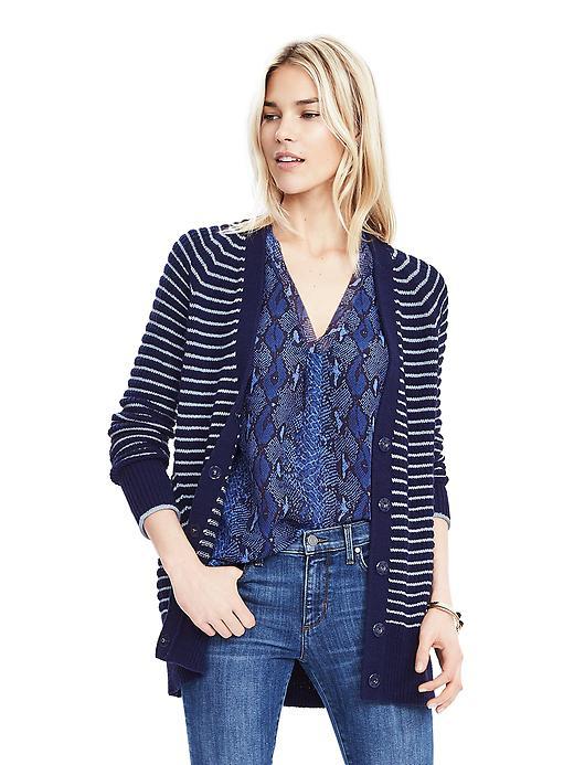 Banana Republic Womens Textured Long Cardigan Size L - Preppy Navy