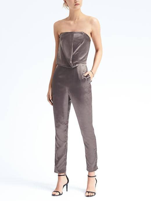 Banana Republic Womens Heritage Strapless Cascade Jumpsuit - Shadow