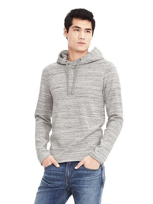 Banana Republic Mens Waffle Knit Popover Hoodie - Dark Charcoal