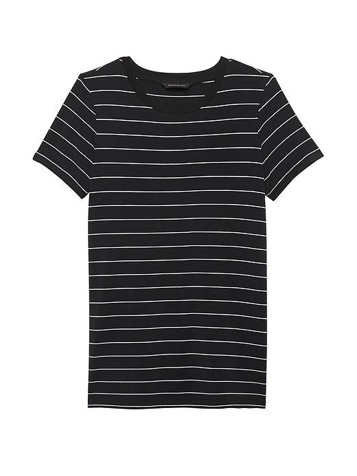 Banana Republic Womens Petite Stretch-modal Side-slit Tunic T-shirt Shadow Stripe Size L