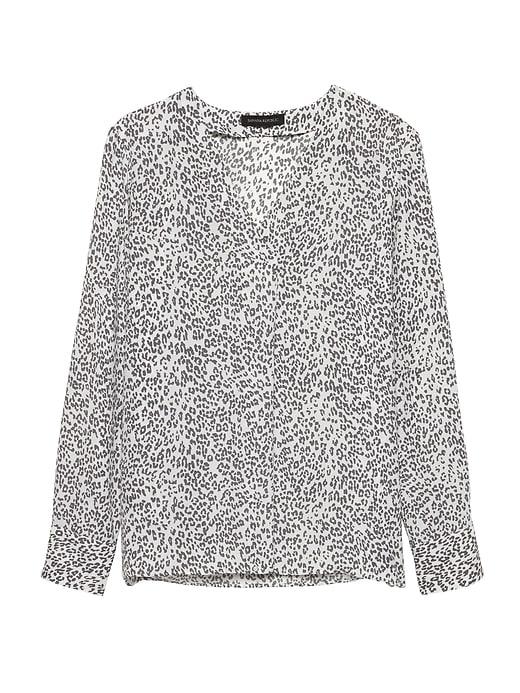 Banana Republic Womens Petite Leopard Print Drapey V-neck Top White Size S