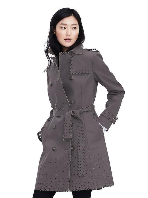 Banana Republic Womens Eyelet Trench Coat - Mink Grey