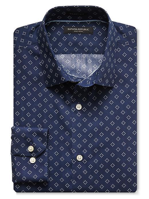 Banana Republic Mens Grant Fit Non Iron Diamond Dot Shirt Size Xl - Navy Star