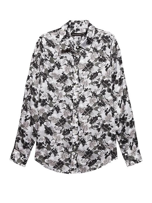Banana Republic Womens Dillon Classic-fit Leaf Print Shirt Gray Print Size M
