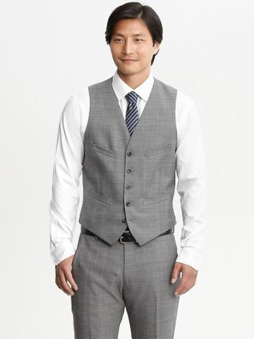 Banana Republic Tailored Grey Plaid Wool Suit Vest