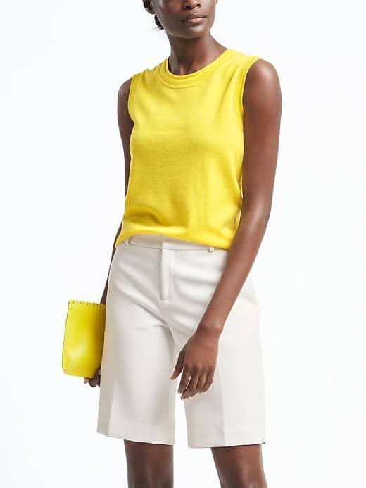 Banana Republic Womens Merino Pointelle Shell - Yellow