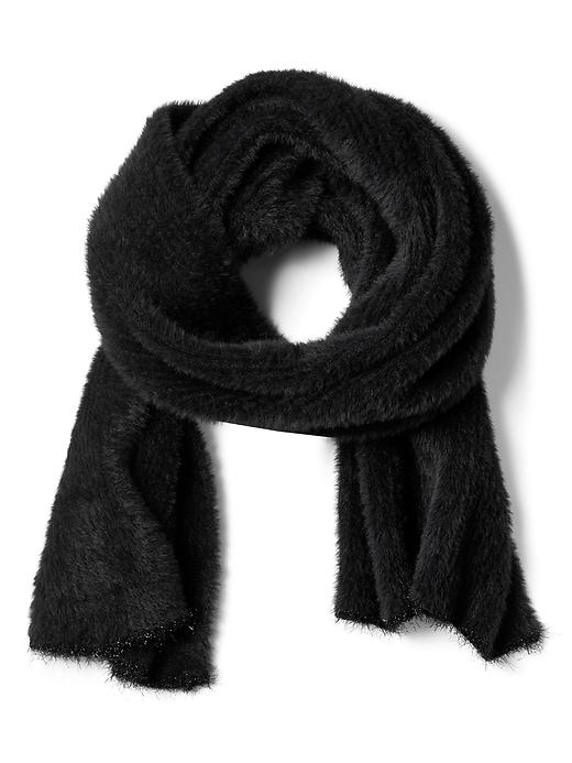 Banana Republic Womens Fuzzy Ribbed-knit Rectangular Scarf Black Size One Size