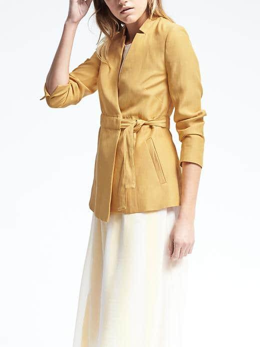Banana Republic Womens Heritage Wrap Belted Jacket - Yellow