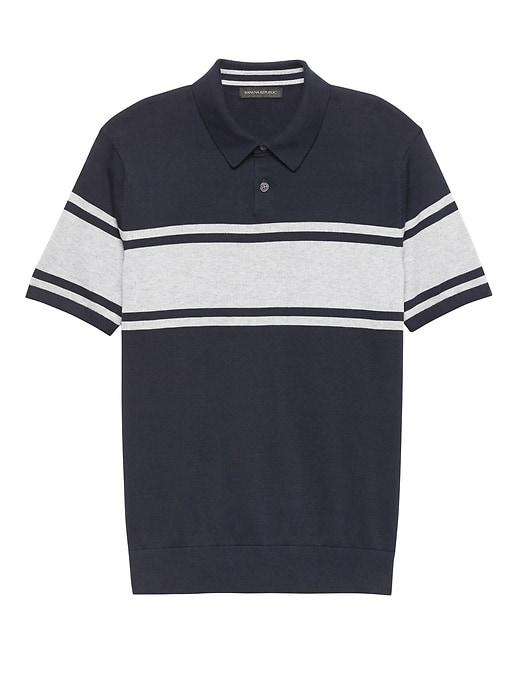 Banana Republic Mens Supima Cotton Stripe Sweater Polo Shirt Navy Size L