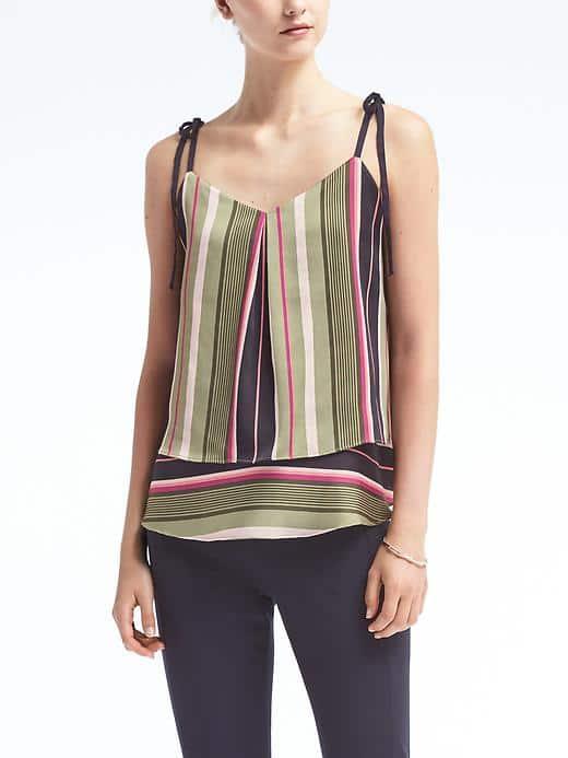 Banana Republic Womens Easy Care Stripe Shoulder Tie Top - Green & Blue