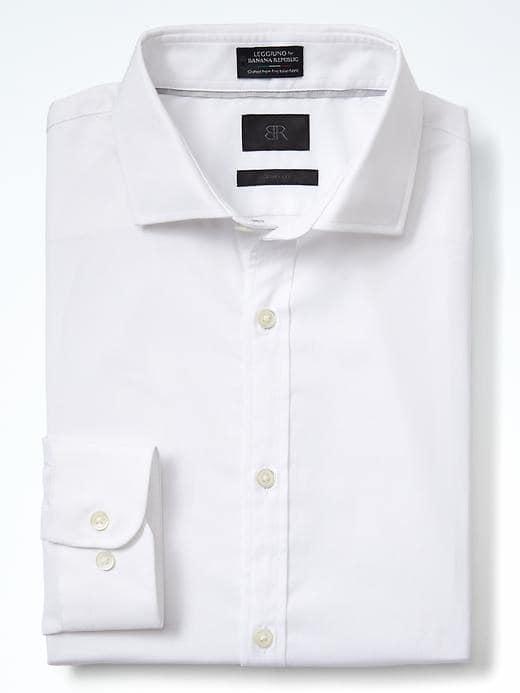 Banana Republic Mens Monogram Grant Fit Square Weave Shirt - White