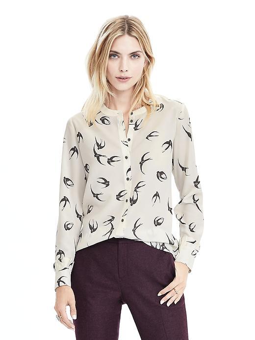 Banana Republic Womens Ruffle Print Blouse Size L - White