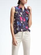 Banana Republic Womens Easy Care Dillon Fit Floral Sleeveless Shirt - Navy