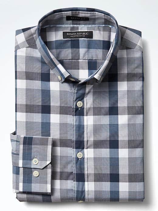 Banana Republic Mens Grant Fit Supima Large Gingham Shirt - Navy