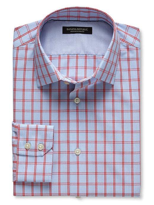 Banana Republic Slim Fit Non Iron Windowpane Plaid Shirt - New Coral
