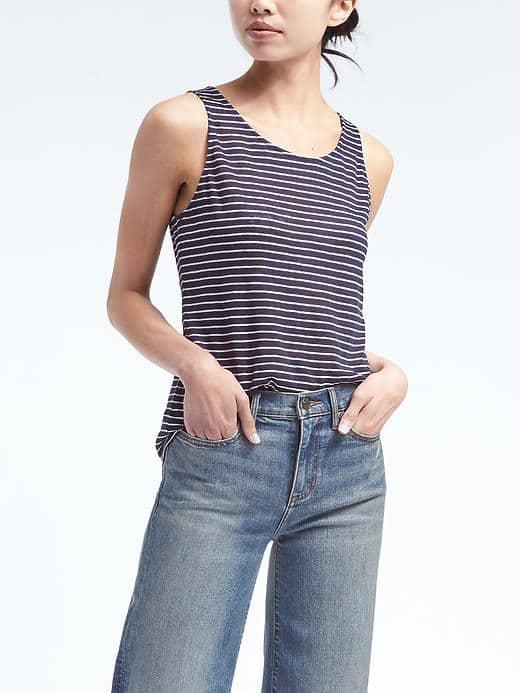 Banana Republic Womens Signature Stripe Linen Tank - Blue Dusk