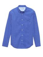 Banana Republic Mens Grant Slim-fit Luxe Poplin Check Shirt Voltage Blue Size Xxs