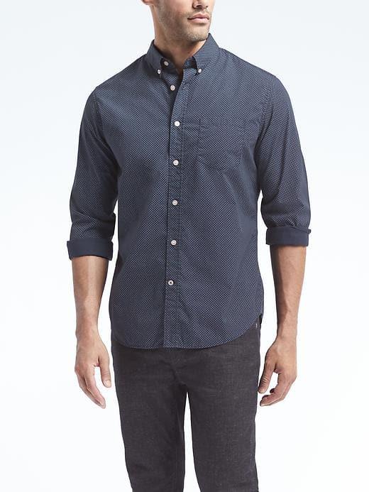 Banana Republic Mens Camden Fit Custom Wash Print Shirt - Navy